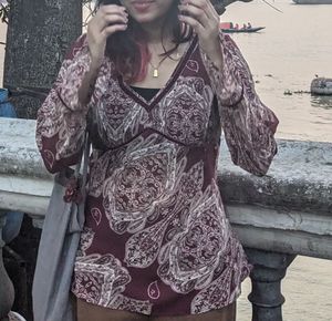 boho paisley bell sleeve top 🍷