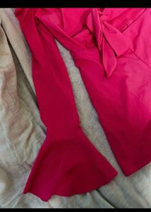One off shoulder, neon pink Short jumpsuit