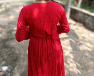 SOFT GOWN || RED GOWN KURTI || WODEN BUTTON