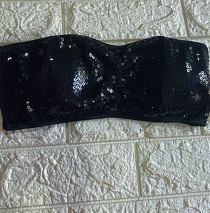 Sequin Padded Black Bustier Bralette Top