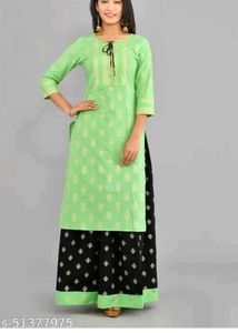 Green Kurti And Black Long Skirt Set- Wedding Wear