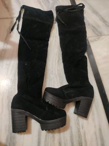 Long Velvet Heels Boots