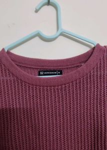 Here&amp;Now Women Pink Open Knit Pullover Sweater