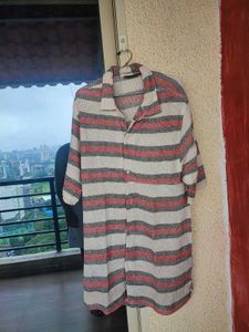 Striped Button-Down Net Half Shirt