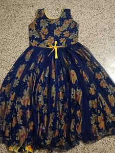 Blue Floral Long Frock Or Dress For Girls