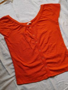 Dress berry Orange Ribbed Fitted Top For Women