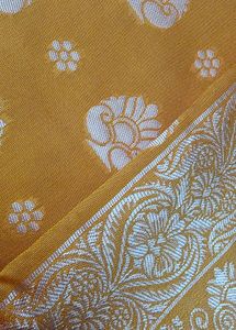 Yellow &amp; Gold duel tone Silk Saree Fabric