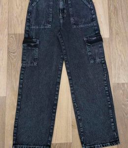 Charcoal Multi Pocket Wide Leg Denim