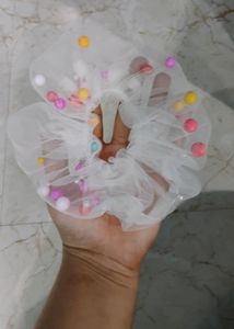 White Net Scrunchie (Pack Of 6)