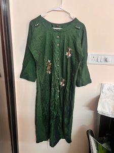 Green Embellished Kurta