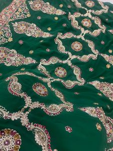 Emerald Green Embroidered Fabric