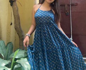 Stylish Blue Printed Sundress