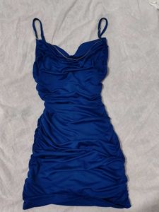 Blue Ruched Mini Dress