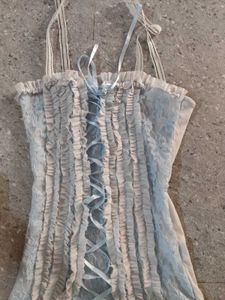 blue ethereal lace and ribbon detail cami top