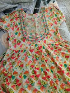 Colorful Printed Dress with Embellished Neckline