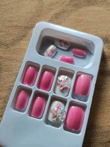 Pink Press-On Nails with Bow Detail