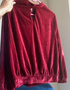 Burgundy Velvet Long Sleeve Top