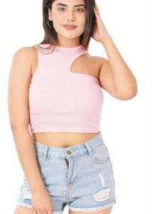 Zara Solid Asymmetrical Crop Top Casual