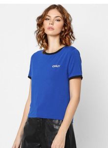 Round Neck BLUE CONTRAST TIPPING T-SHIRT,