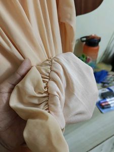 Peach Ruffle Balloon Bardot Top