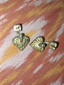 Heart Shape Golden Earrings With Stones