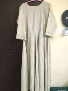 Beige Dress With Embroidered Jacket Maxi Suit