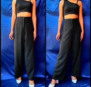 High Waist Rise Black Office Wear Trouser Pants
