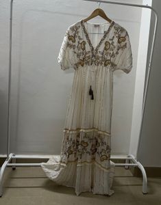 Ruffled Tiered detail BOHO Maxi with gold thread