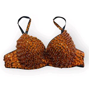 Sequin Designer Top Bra Hot Party Orange