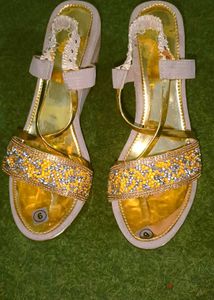 Women&#39;s Gold &amp; Ivory Wedge Heels