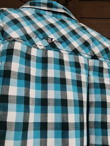 Mufti Men Teal green &amp; White Checkered Shirt
