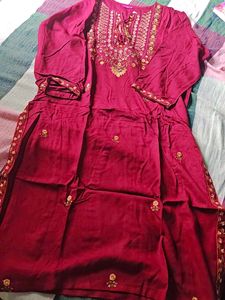 Maroon Embroidered Kurti