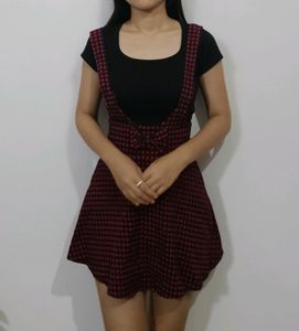 Women Red & BlackCheckered Skirt Dress #shein #urbanic #berrylush #skirt #dress #wine