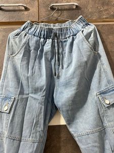 Light Wash Denim Cargo Joggers
