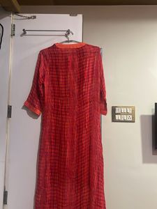 Red Embellished High-Low Kurti