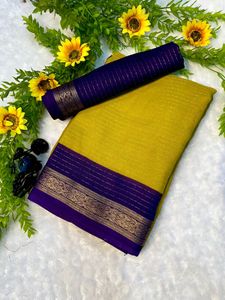 Yellow Mysore Silk Saree With Purple Border