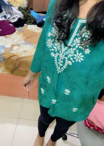 Green Embroidered Kurta