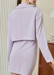 Lilac Crop Blazer And Skirt Set