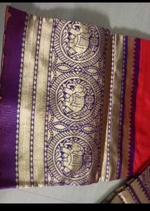 New Red &amp; Blue Elephant Border Design Sarees