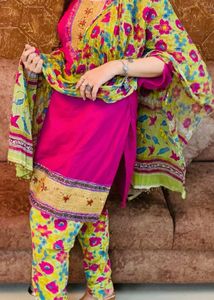 Floral Pink Trouser Kurti Set