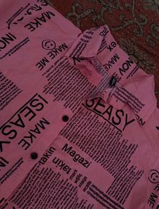 Trendy Newspaper Print Shirt Dress