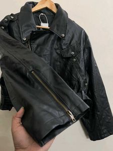 Vintage Cropped Leather Moto Rider Jacket