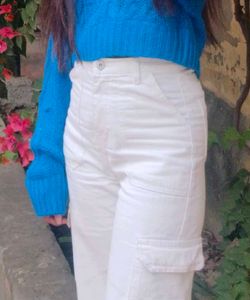 White Wide Leg Cargo Pants