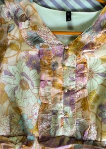Pastel Floral Ruffle Collar Tiered Dress
