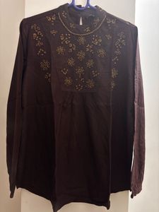 Splash Coffee-Brown Beaded Top - Size 10