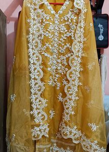 Mustard Organza Pakistani Style Kurta Set