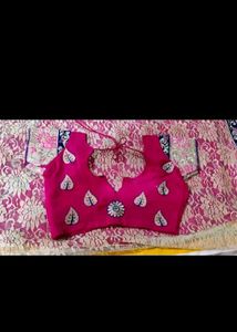 Pink And Cream Sari With Blouse
