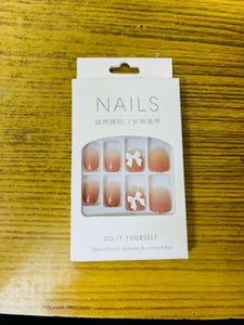 Beautiful Fake Nails With Ribbon On Top