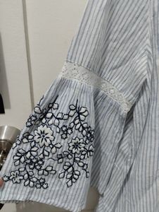 ZARA Embroidered Striped Top