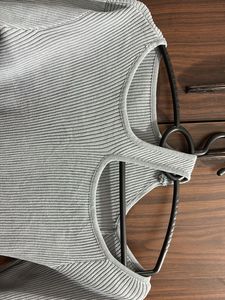 Gray Ribbed Cutout Dress